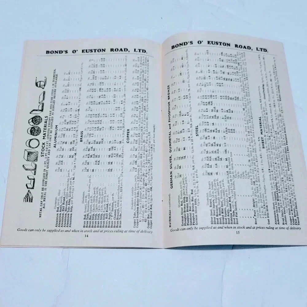 1959 Bond's Light Engineering Handbook & Price List Euston Road London England